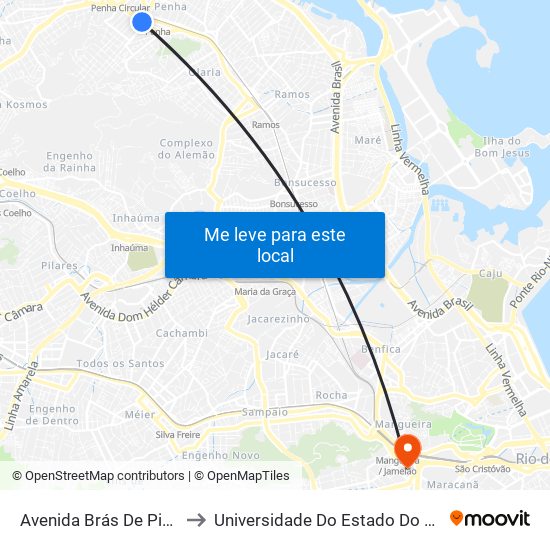 Avenida Brás De Pina | Guanabara Da Penha to Universidade Do Estado Do Rio De Janeiro - Campus Maracanã map