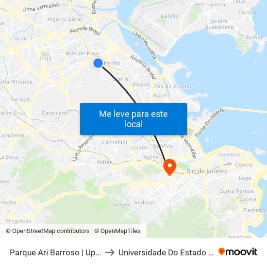 Parque Ari Barroso | Upa Da Penha | Hospital Getúlio Vargas to Universidade Do Estado Do Rio De Janeiro - Campus Maracanã map