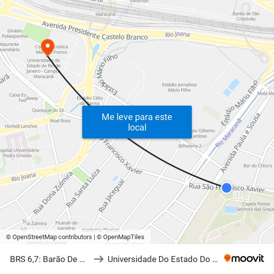 BRS 6,7: Barão De Mesquita (Colégio Militar) to Universidade Do Estado Do Rio De Janeiro - Campus Maracanã map