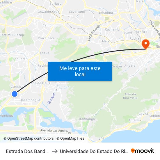 Estrada Dos Bandeirantes | BRT Curicica to Universidade Do Estado Do Rio De Janeiro - Campus Maracanã map
