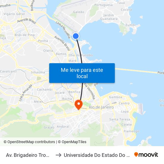 Av. Brigadeiro Trompowski - Entrada Da Ilha to Universidade Do Estado Do Rio De Janeiro - Campus Maracanã map