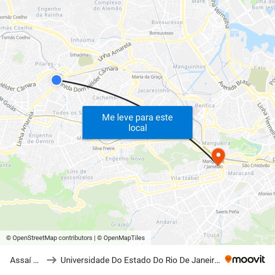 Assaí Pilares to Universidade Do Estado Do Rio De Janeiro - Campus Maracanã map