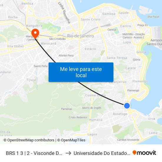 BRS 1 3 | 2 - Visconde De Ouro Preto | Botafogo Praia Shopping to Universidade Do Estado Do Rio De Janeiro - Campus Maracanã map