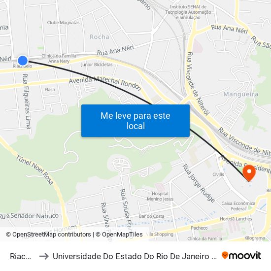 Riachuelo to Universidade Do Estado Do Rio De Janeiro - Campus Maracanã map