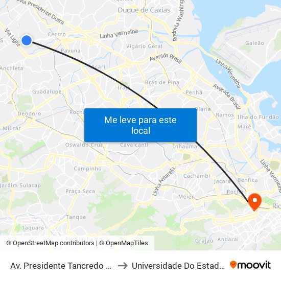 Av. Presidente Tancredo Neves 1069 - Tomazinho São João De Meriti to Universidade Do Estado Do Rio De Janeiro - Campus Maracanã map