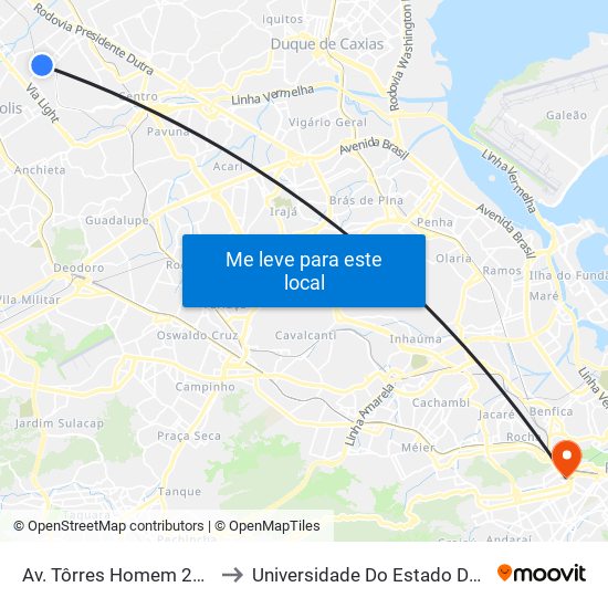Av. Tôrres Homem 2381 - Éden São João De Meriti to Universidade Do Estado Do Rio De Janeiro - Campus Maracanã map