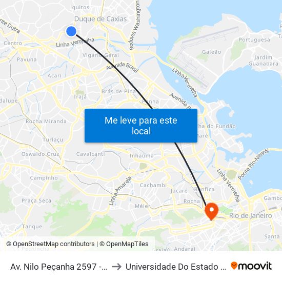 Av. Nilo Peçanha 2597 - Bar Dos Cavaleiros Duque De Caxias to Universidade Do Estado Do Rio De Janeiro - Campus Maracanã map