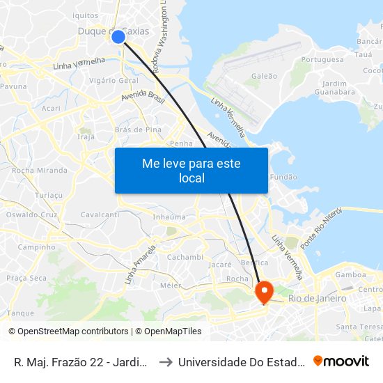 R. Maj. Frazão 22 - Jardim Vinte E Cinco De Agosto Duque De Caxias to Universidade Do Estado Do Rio De Janeiro - Campus Maracanã map