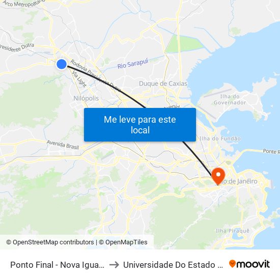 Ponto Final - Nova Iguaçu (Alto Minho / Niturvia / Vila Rica) to Universidade Do Estado Do Rio De Janeiro - Campus Maracanã map