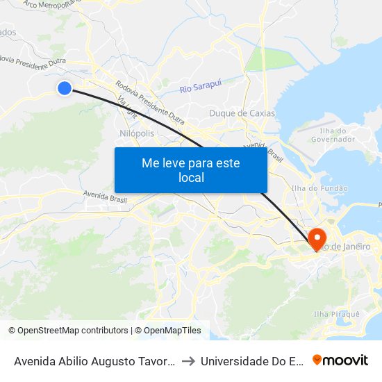 Avenida Abilio Augusto Tavora 3315 Jardim Alvorada Nova Iguaçu - Rio De Janeiro 26265 Brasil to Universidade Do Estado Do Rio De Janeiro - Campus Maracanã map