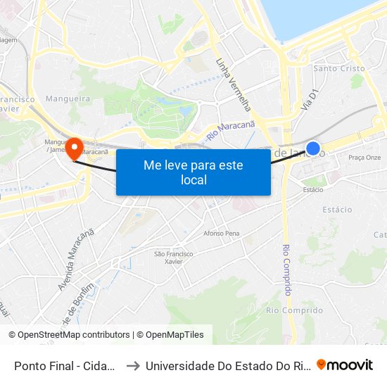 Ponto Final - Cidade Nova (Booster 485) to Universidade Do Estado Do Rio De Janeiro - Campus Maracanã map