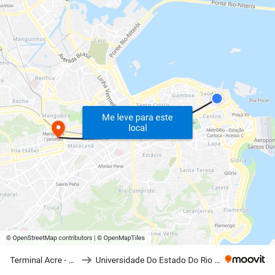 Terminal Acre - Candelária | Rio Ita to Universidade Do Estado Do Rio De Janeiro - Campus Maracanã map