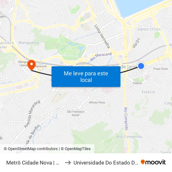 Metrô Cidade Nova | Pista Central - Sentido Candelária to Universidade Do Estado Do Rio De Janeiro - Campus Maracanã map