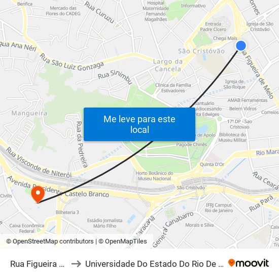 Rua Figueira De Melo, 425 to Universidade Do Estado Do Rio De Janeiro - Campus Maracanã map