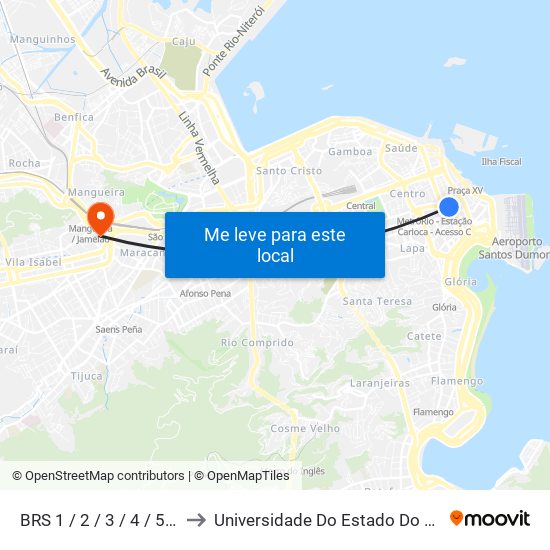 BRS 1 / 2 / 3 / 4 / 5 / I - Alerj / Graça Aranha to Universidade Do Estado Do Rio De Janeiro - Campus Maracanã map