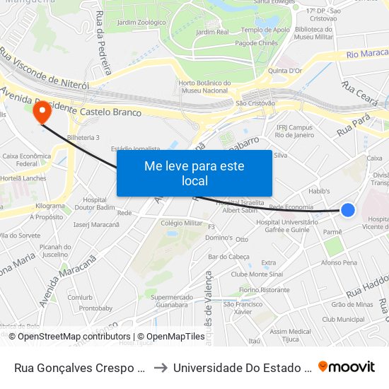 Rua Gonçalves Crespo 205 | Sede Do América Futebol Clube to Universidade Do Estado Do Rio De Janeiro - Campus Maracanã map