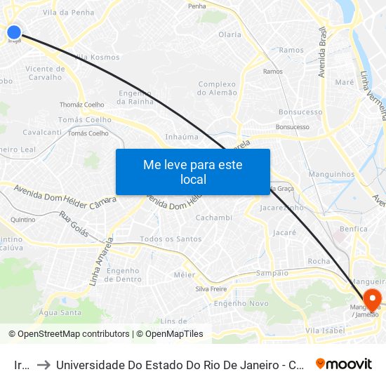 Irajá to Universidade Do Estado Do Rio De Janeiro - Campus Maracanã map