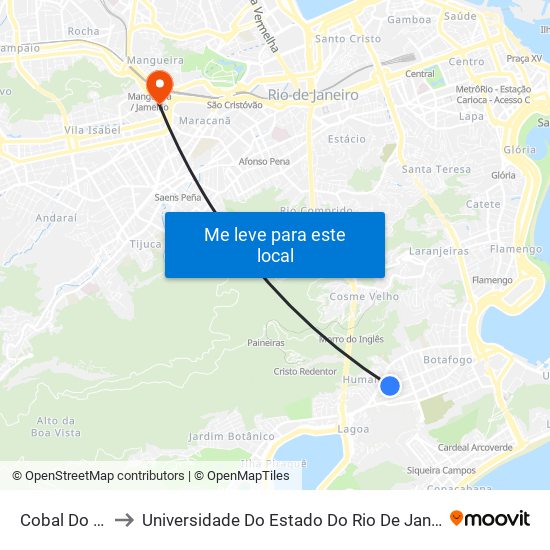 Cobal Do Humaitá to Universidade Do Estado Do Rio De Janeiro - Campus Maracanã map