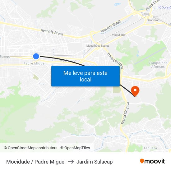 Mocidade / Padre Miguel to Jardim Sulacap map