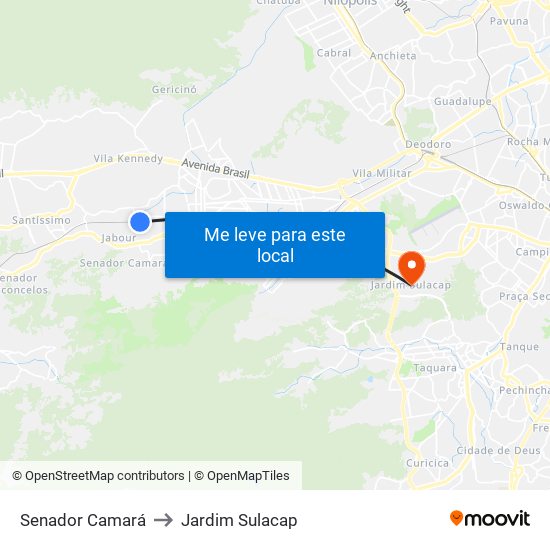 Senador Camará to Jardim Sulacap map