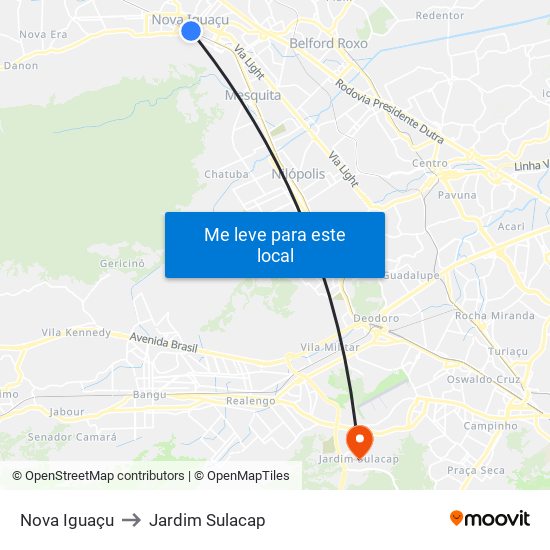Nova Iguaçu to Jardim Sulacap map