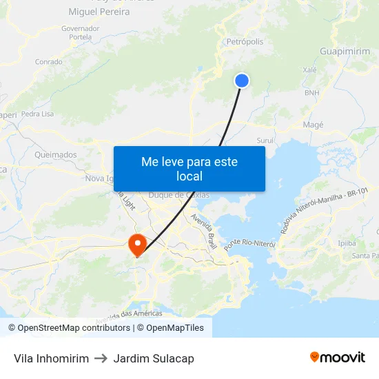 Vila Inhomirim to Jardim Sulacap map