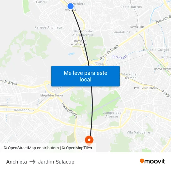 Anchieta to Jardim Sulacap map
