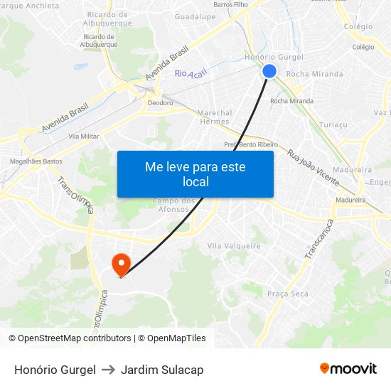 Honório Gurgel to Jardim Sulacap map