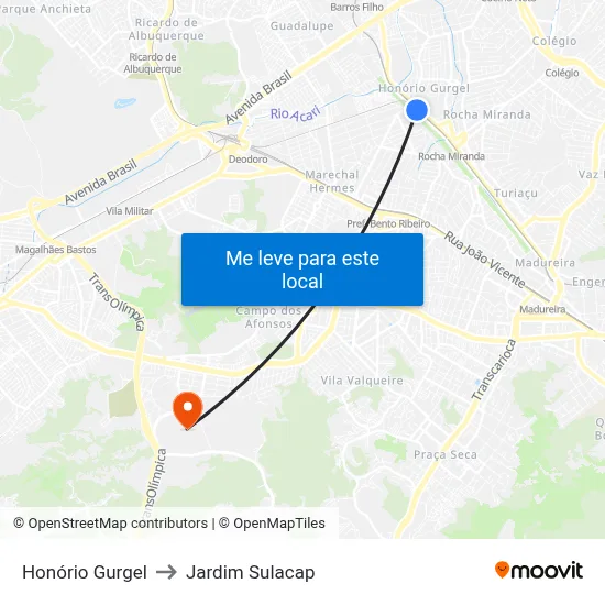 Honório Gurgel to Jardim Sulacap map