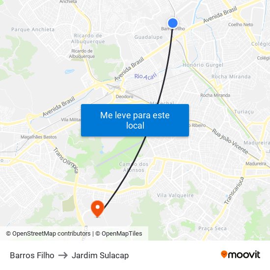 Barros Filho to Jardim Sulacap map