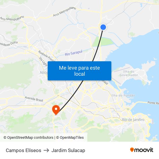 Campos Elíseos to Jardim Sulacap map