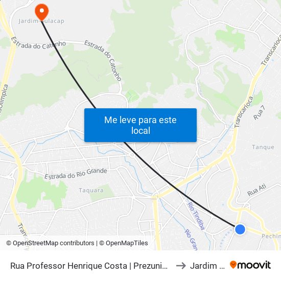 Rua Professor Henrique Costa | Prezunic Pechincha (Sentido Mirataia) to Jardim Sulacap map