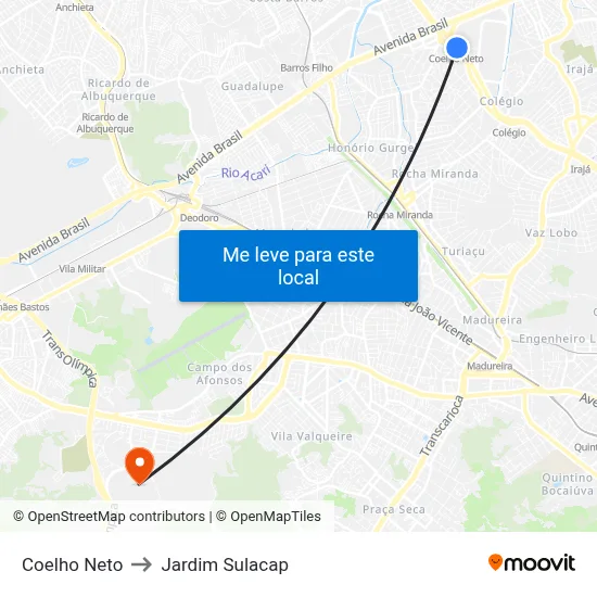 Coelho Neto to Jardim Sulacap map