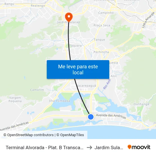 Terminal Alvorada - Plat. B Transcarioca to Jardim Sulacap map