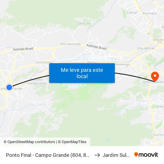 Ponto Final - Campo Grande (804, 833 E 898) to Jardim Sulacap map