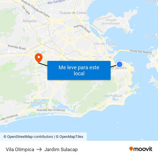 Vila Olímpica to Jardim Sulacap map