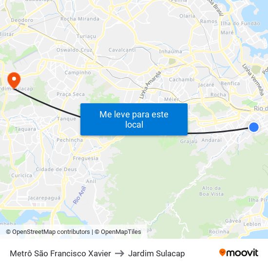 Metrô São Francisco Xavier to Jardim Sulacap map