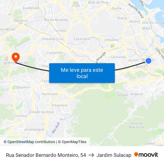 Rua Senador Bernardo Monteiro, 54 to Jardim Sulacap map