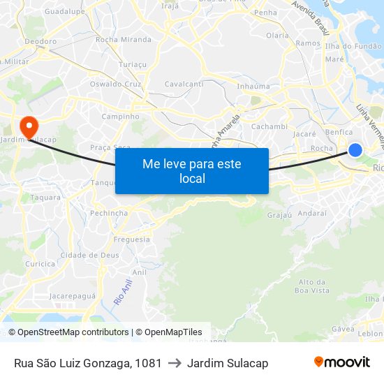 Rua São Luiz Gonzaga, 1081 to Jardim Sulacap map