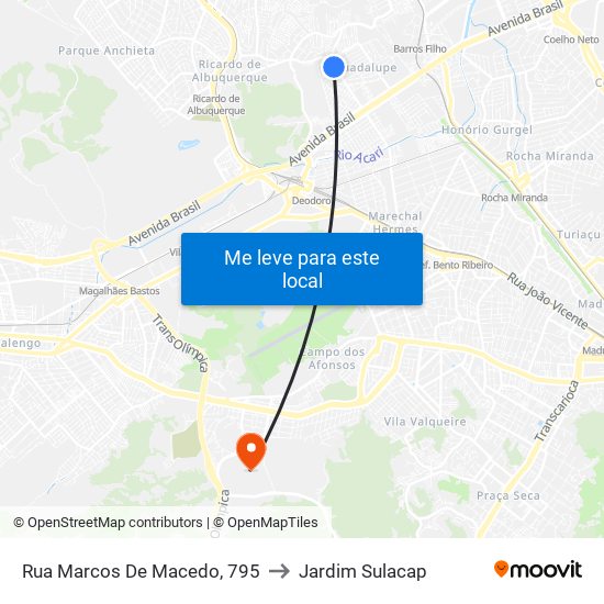 Rua Marcos De Macedo, 795 to Jardim Sulacap map