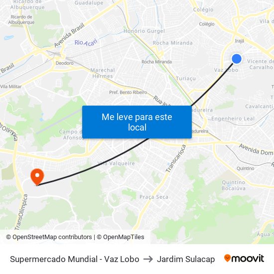 Supermercado Mundial - Vaz Lobo to Jardim Sulacap map