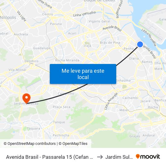 Avenida Brasil - Passarela 15 (Cefan / Mega Box) to Jardim Sulacap map