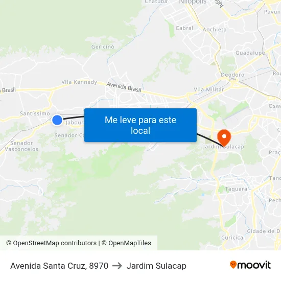 Avenida Santa Cruz, 8970 to Jardim Sulacap map
