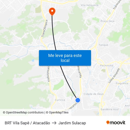 BRT Vila Sapê / Atacadão to Jardim Sulacap map