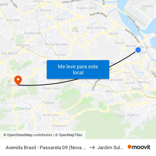 Avenida Brasil - Passarela 09 (Nova Holanda) to Jardim Sulacap map