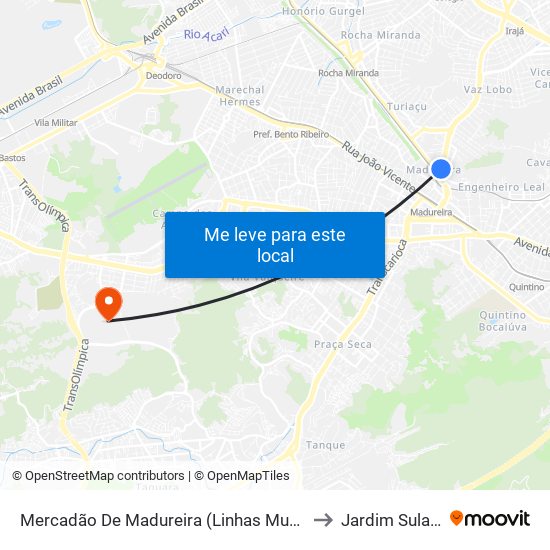 Mercadão De Madureira (Linhas Municipais) to Jardim Sulacap map