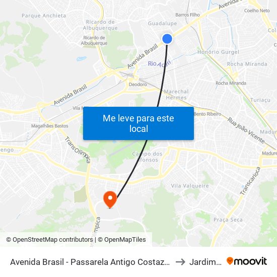 Avenida Brasil - Passarela Antigo Costazul Guadalupe (Sentido Zona Oeste) to Jardim Sulacap map