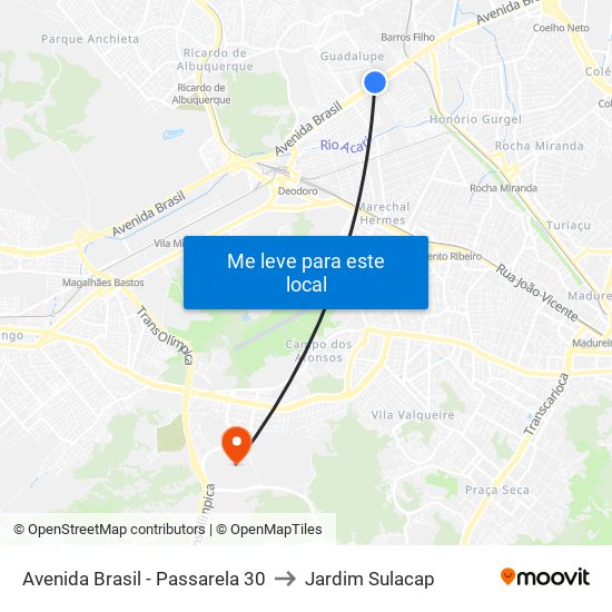Avenida Brasil - Passarela 30 to Jardim Sulacap map