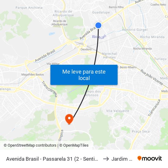 Avenida Brasil - Passarela 31 (2 - Sentido Itaguaí / Seropédica) to Jardim Sulacap map