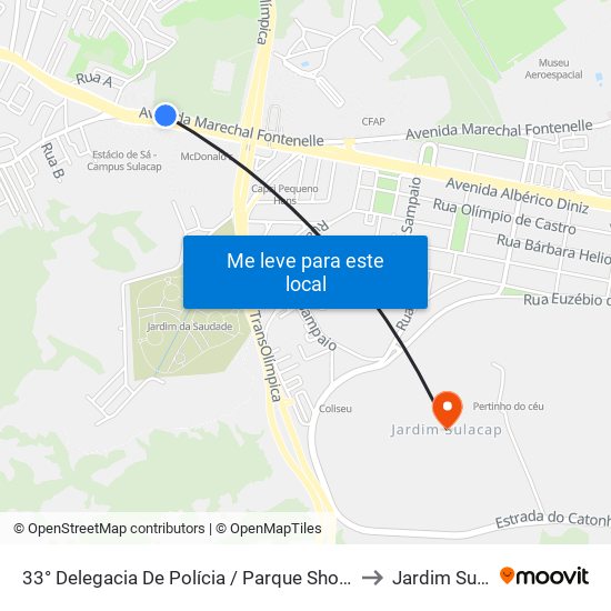 33° Delegacia De Polícia / Parque Shopping Sulacap to Jardim Sulacap map